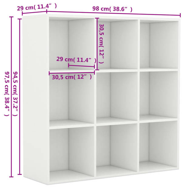 vidaXL Boekenkast 98x29x97,5 cm bewerkt hout wit