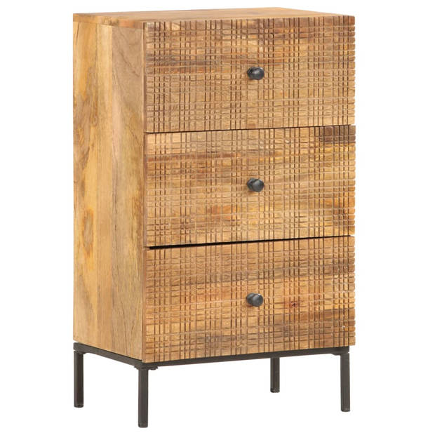 The Living Store Dressoir Vintage Style - Massief mangohout en staal - 45 x 30 x 75 cm - Handgesneden delen