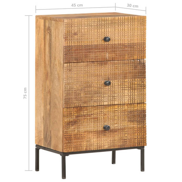 The Living Store Dressoir Vintage Style - Massief mangohout en staal - 45 x 30 x 75 cm - Handgesneden delen