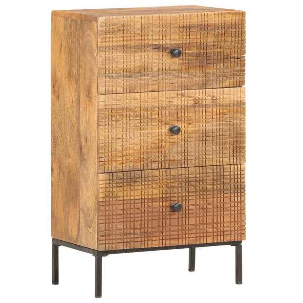 The Living Store Dressoir Vintage Style - Massief mangohout en staal - 45 x 30 x 75 cm - Handgesneden delen