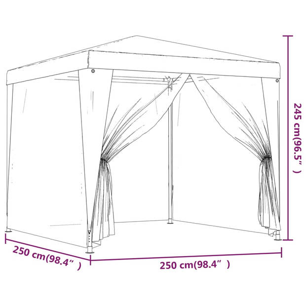 vidaXL Partytent met 4 mesh zijwanden 2,5x2,5 m wit