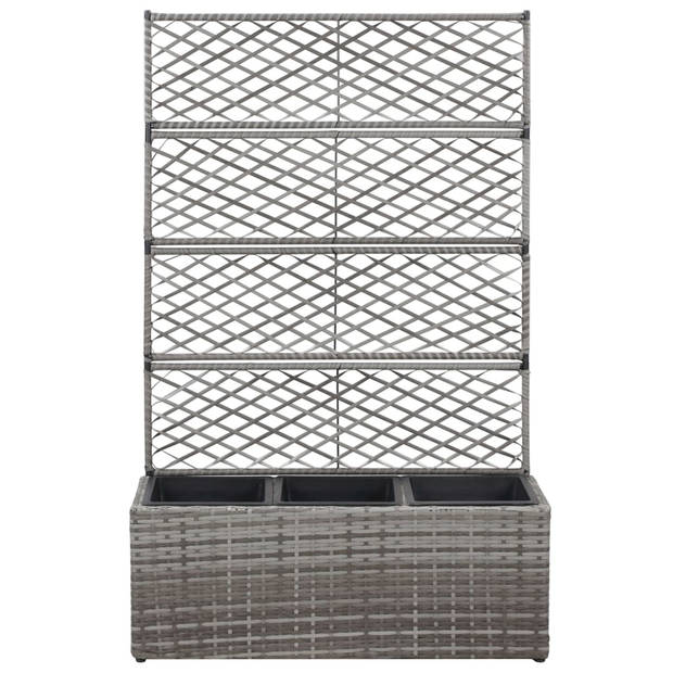 vidaXL Latwerkplantenbak verhoogd met potten 83x30x130 cm rattan grijs