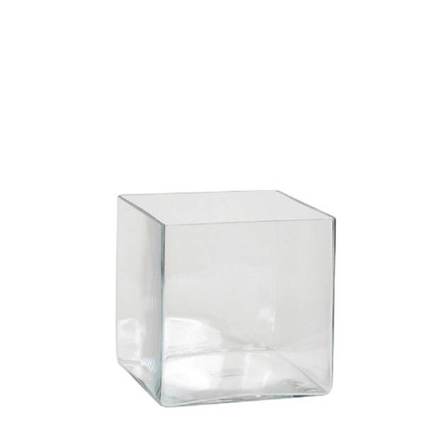 Lage glazen vaas transparant vierkant glas 20 x 20 x 20 cm - Vazen