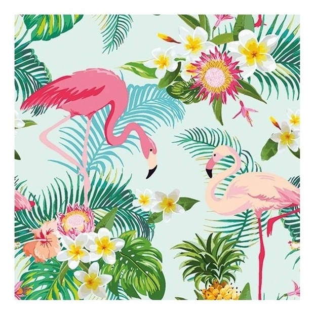 40x Feest servetten hawaii Flamingo 33 x 33 cm - Feestservetten