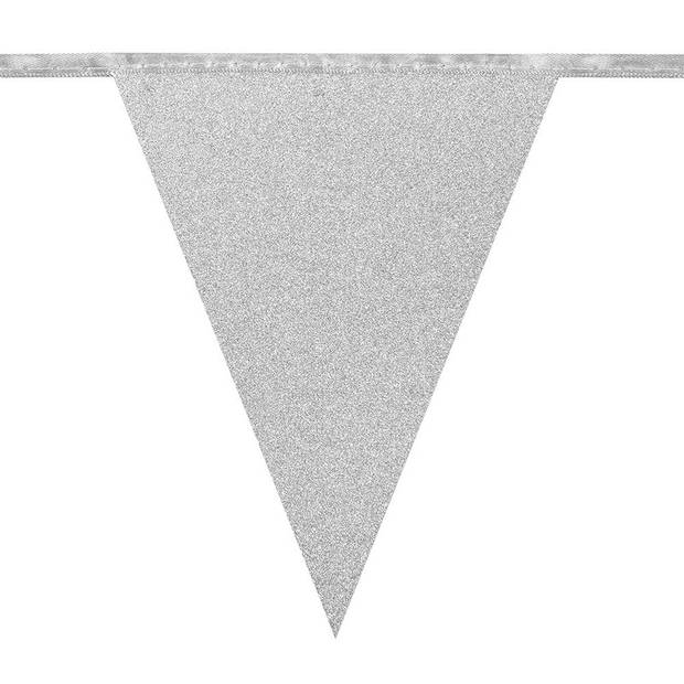 3x Zilveren puntvlaggenlijn slingers met glitters 6 meter - Vlaggenlijnen