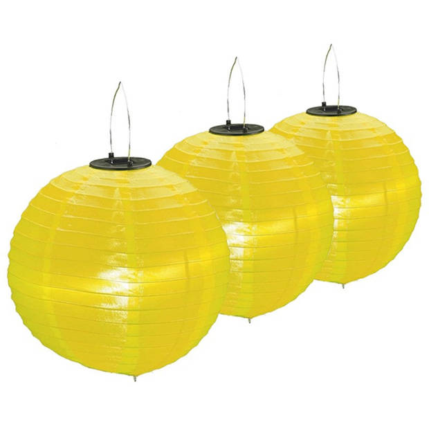 3x stuks Lampionnen op zonne energie geel 30 cm - Lampionnen