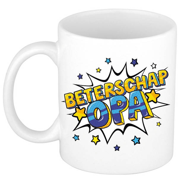 Beterschap opa cadeau mok / beker wit met sterren 300 ml - feest mokken