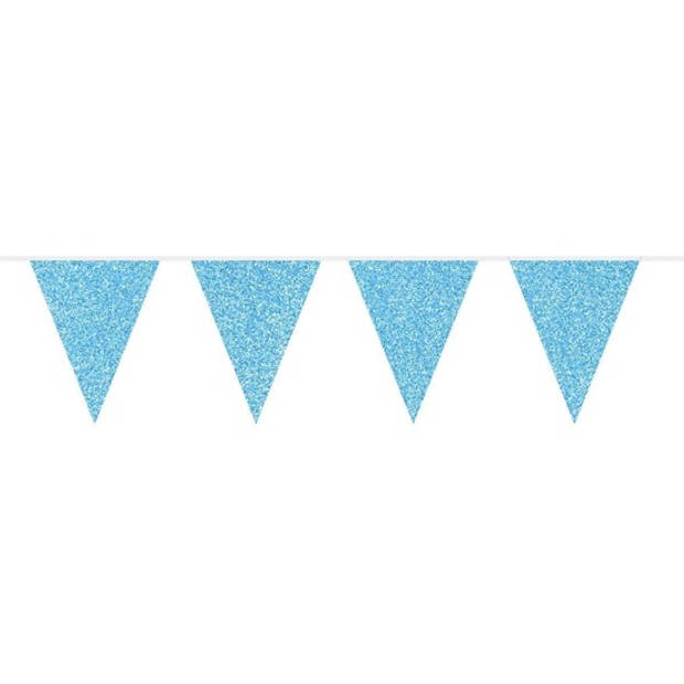 2x Eenhoorns thema vlaggenlijnen print en blauwe glitters kinderfeestje/kinderpartijtje versiering/decoratie - Vlaggenli