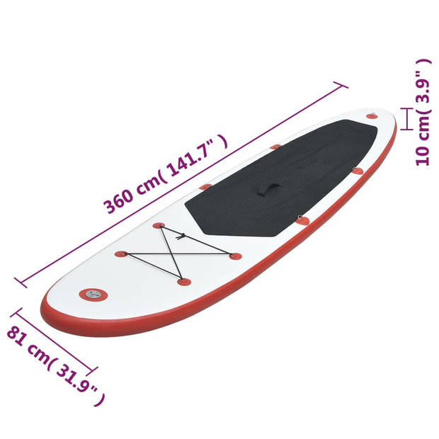 The Living Store Stand Up Paddleboard - Opblaasbaar - 360 x 81 x 10 cm - Rood en Wit