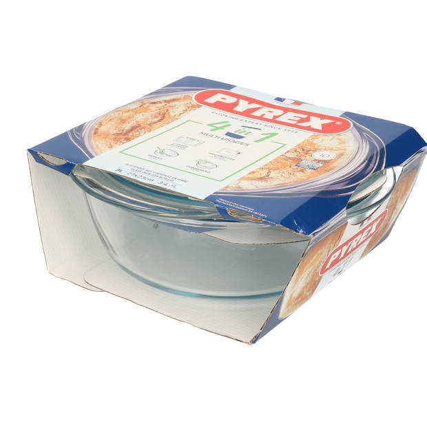 2x Ovenschalen/braadslede 3 liter rond met deksel 22 x 13 x 5 cm - Ovenschalen