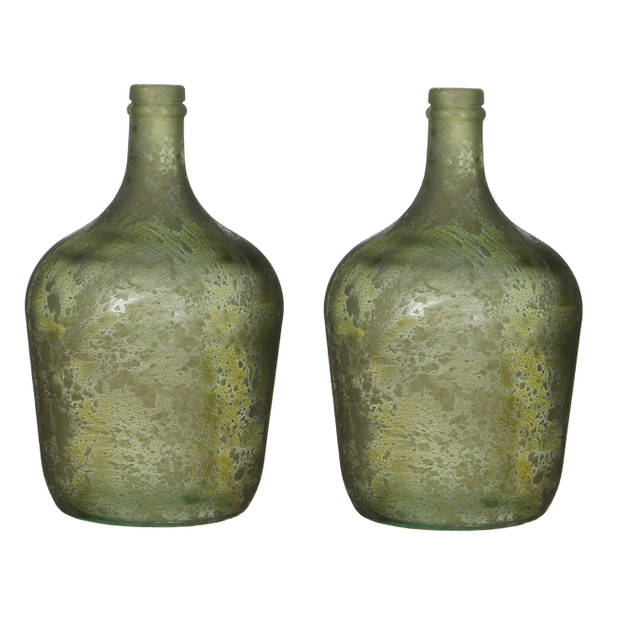 2x Decoratiefles / bloemenvaas groen glas 30 x 18 cm - Vazen
