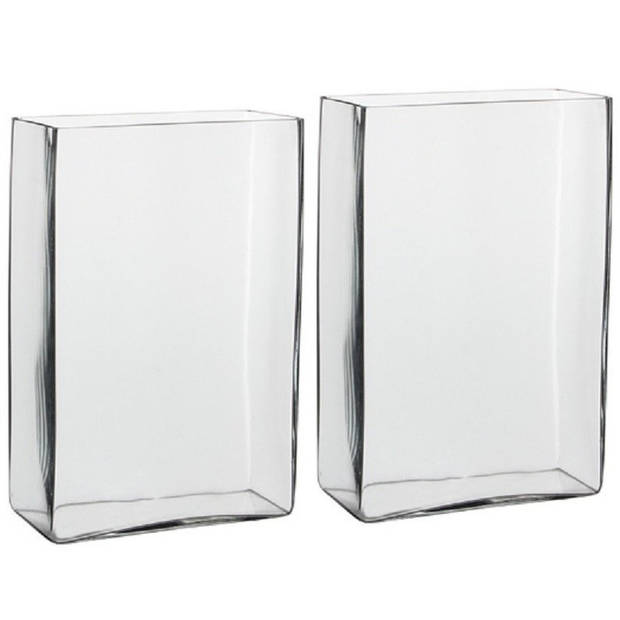 2x Hoge glazen vaas transparant glas rechthoekig 20 x 10 x 30 cm - Vazen
