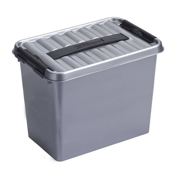 Opbergboxen/opbergdozen 9 liter kunststof metallic/zwart - Opbergbox