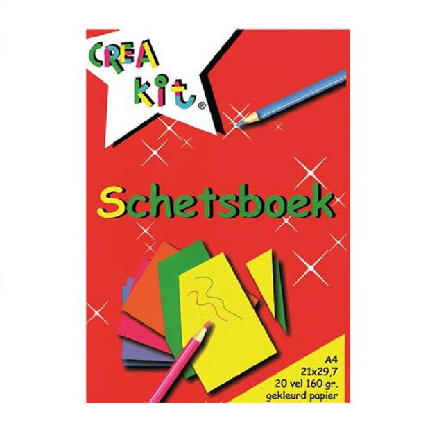 Pakket van 3x stuks A4 schetsboeken voor tekeningen gekleurd papier 20 vellen - Schetsboeken