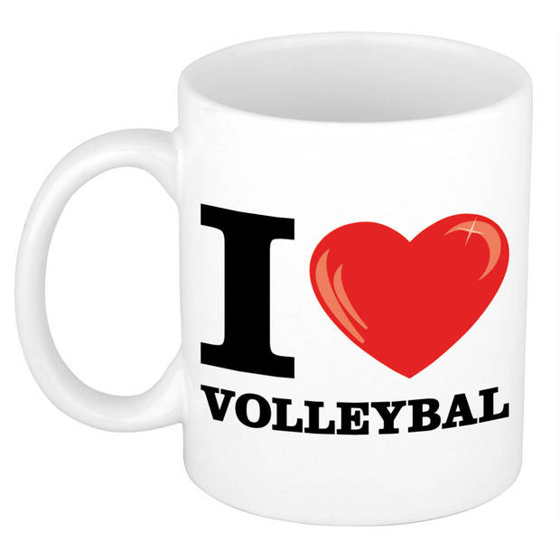 Cadeau I love volleybal kado koffiemok / beker voor volleybal liefhebber 300 ml - feest mokken