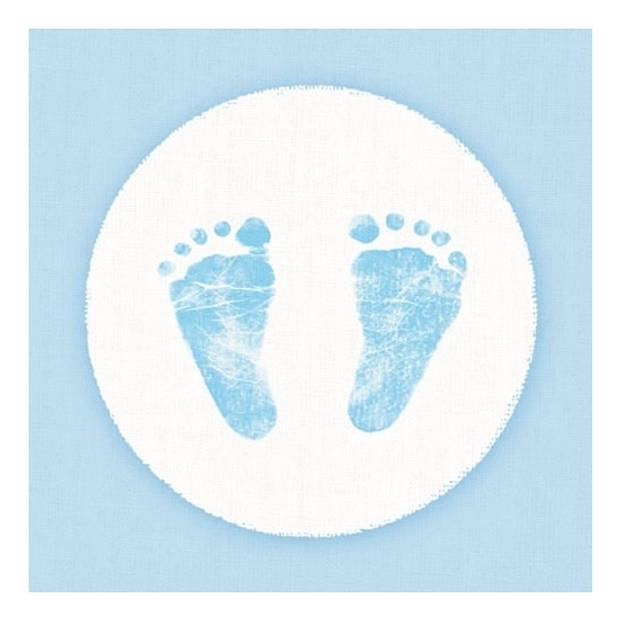 40x Servetten baby voetjes print jongen blauw/wit 3-laags - Feestservetten