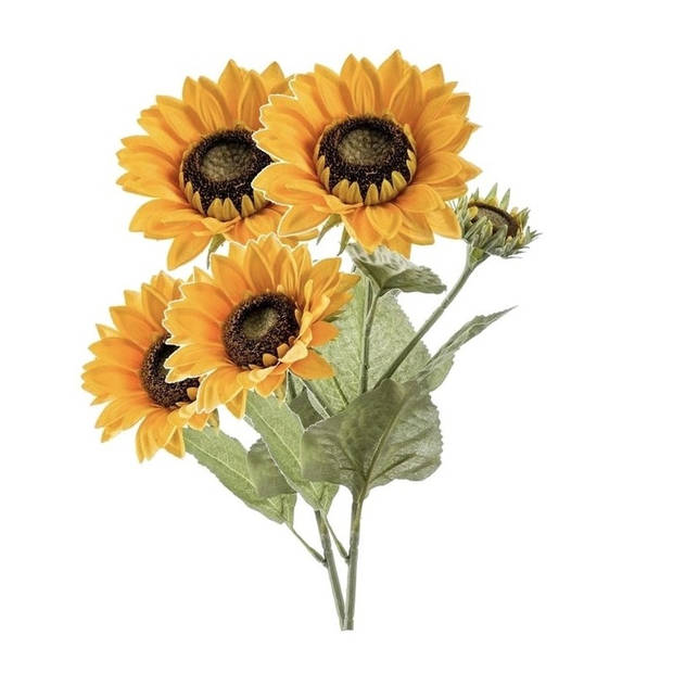 2 Stuks zonnebloemen kunstbloemen 62 cm 3 knoppen - Kunstbloemen