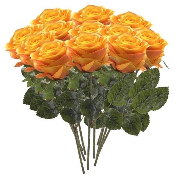 12 x Kunstbloemen steelbloem geel/oranje roos Simone 45 cm - Kunstbloemen