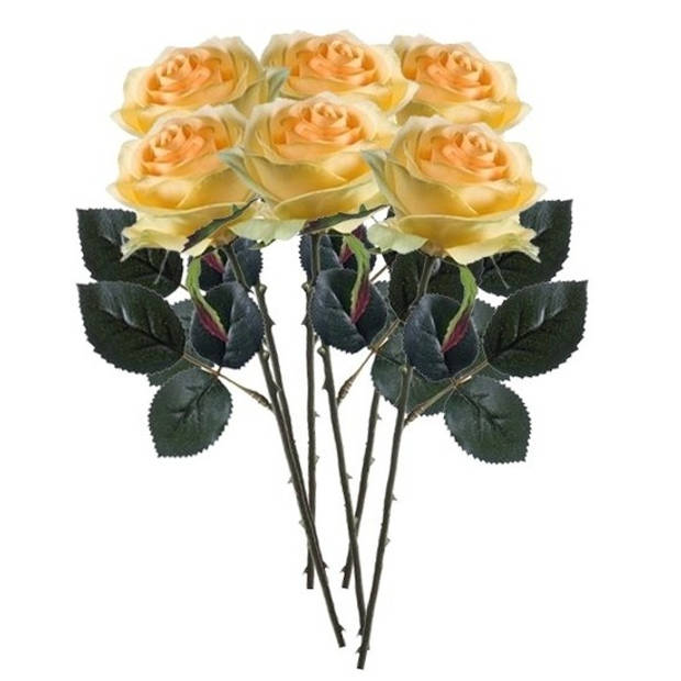 6 x Kunstbloemen steelbloem geel roos Simone 45 cm - Kunstbloemen