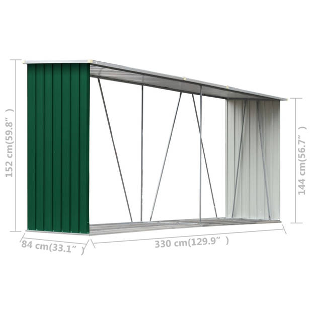 vidaXL Haardhoutschuur 330x84x152 cm gegalvaniseerd staal groen