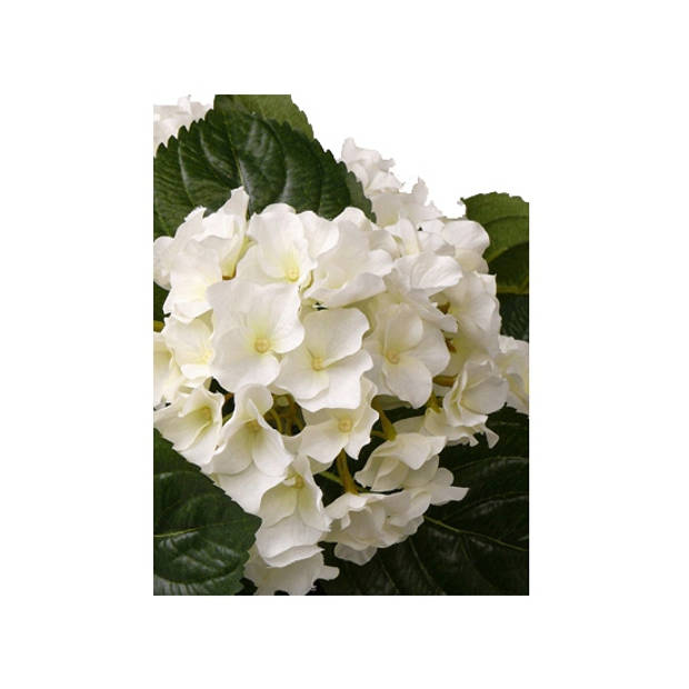 Hortensia kunstplant/kunstbloemen 36 cm - wit - in pot titanium grijs glans - Kunstplanten