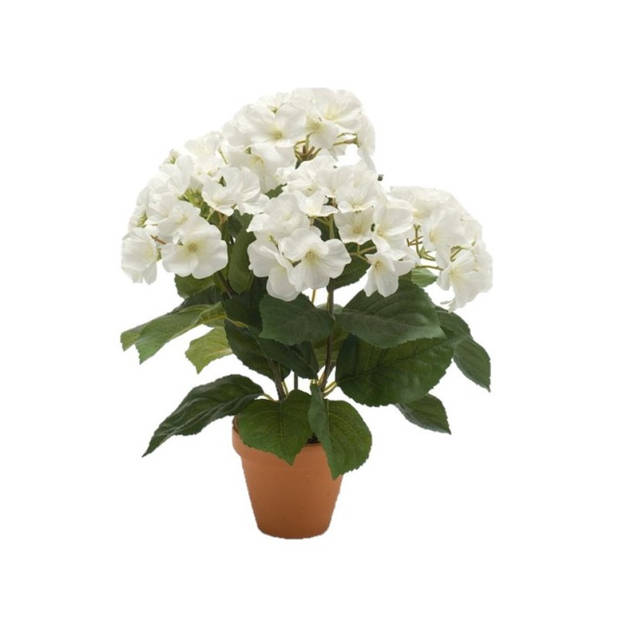 Hortensia kunstplant met bloemen wit - in pot wit - 40 cm hoog - Kunstplanten