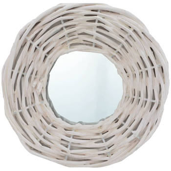 The Living Store Wicker Spiegels - Set van 3 - Wit - 15 cm diameter