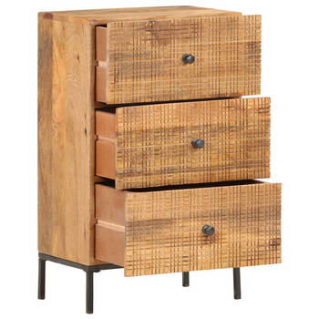 The Living Store Dressoir Vintage Style - Massief mangohout en staal - 45 x 30 x 75 cm - Handgesneden delen