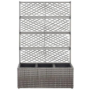 The Living Store Latwerkplantenbak - poly rattan - 83x30x130cm - grijs - met 3 potten