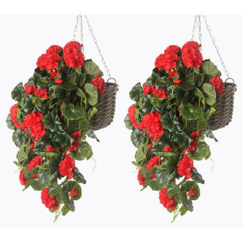 2x Rode geranium hangplant kunstplanten 70 cm - Kunstplanten