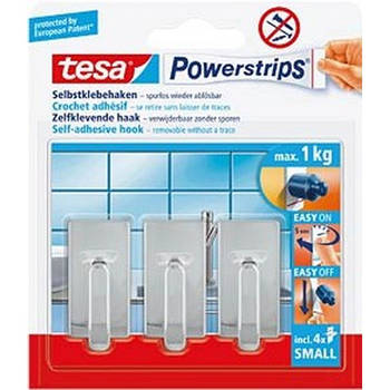 3x Tesa Powerstrips chroom haken small klusbenodigdheden - Handdoekhaakjes