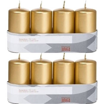 8x Kaarsen goud 5 x 10 cm 18 branduren sfeerkaarsen - Stompkaarsen