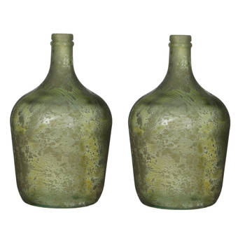 2x Decoratiefles / bloemenvaas groen glas 30 x 18 cm - Vazen