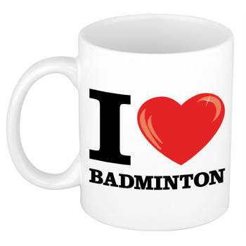 Cadeau I Love Badminton koffiemok / beker voor badminton liefhebber 300 ml - feest mokken