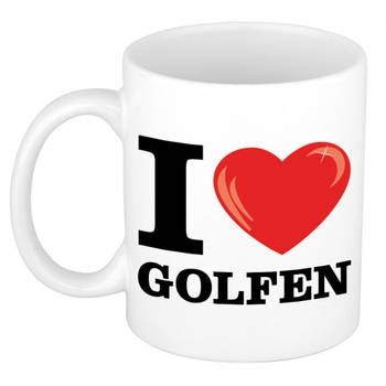 Cadeau I love golfen kado koffiemok / beker voor golf liefhebber 300 ml - feest mokken