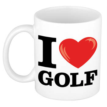 Cadeau I love golf kado koffiemok / beker voor golf liefhebber 300 ml - feest mokken