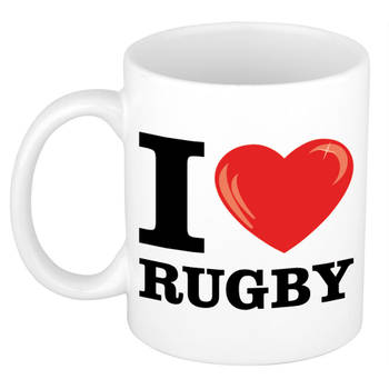 Cadeau I love rugby kado koffiemok / beker voor rugby liefhebber 300 ml - feest mokken