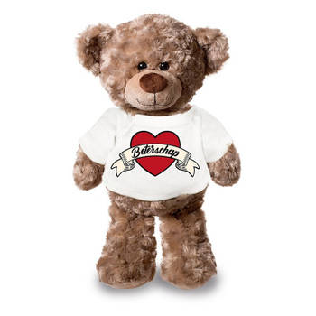 Beterschap pluche teddybeer knuffel 24 cm met wit t-shirt - Knuffelberen