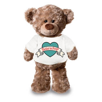 Beterschap pluche teddybeer knuffel 24 cm met wit retro t-shirt - Knuffelberen
