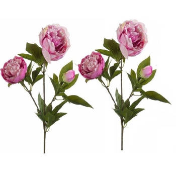 2x Roze pioenrozen kunstbloemen takken 70 cm - Kunstbloemen