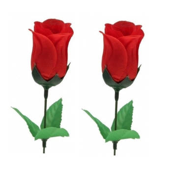 2x Super voordelige rode rozen 28 cm Valentijnsdag - Kunstbloemen