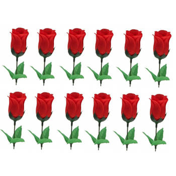 12x Super voordelige rode rozen 28 cm Valentijnsdag - Kunstbloemen