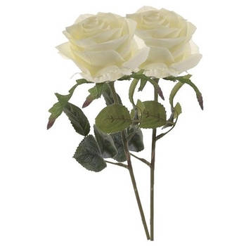 2 x Kunstbloemen steelbloem witte roos Simone 45 cm - Kunstbloemen