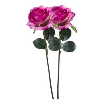 2 x Kunstbloemen steelbloem paars/roze roos Simone 45 cm - Kunstbloemen