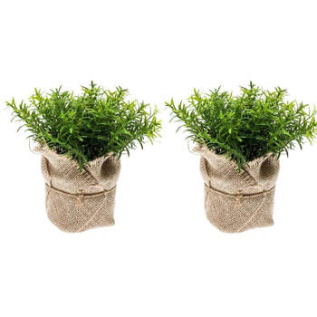 2x Groene kunstplant tijm kruiden plant in pot - Kunstplanten