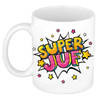 Super juf bedank mok / cadeaubeker wit met sterren 300 ml - feest mokken