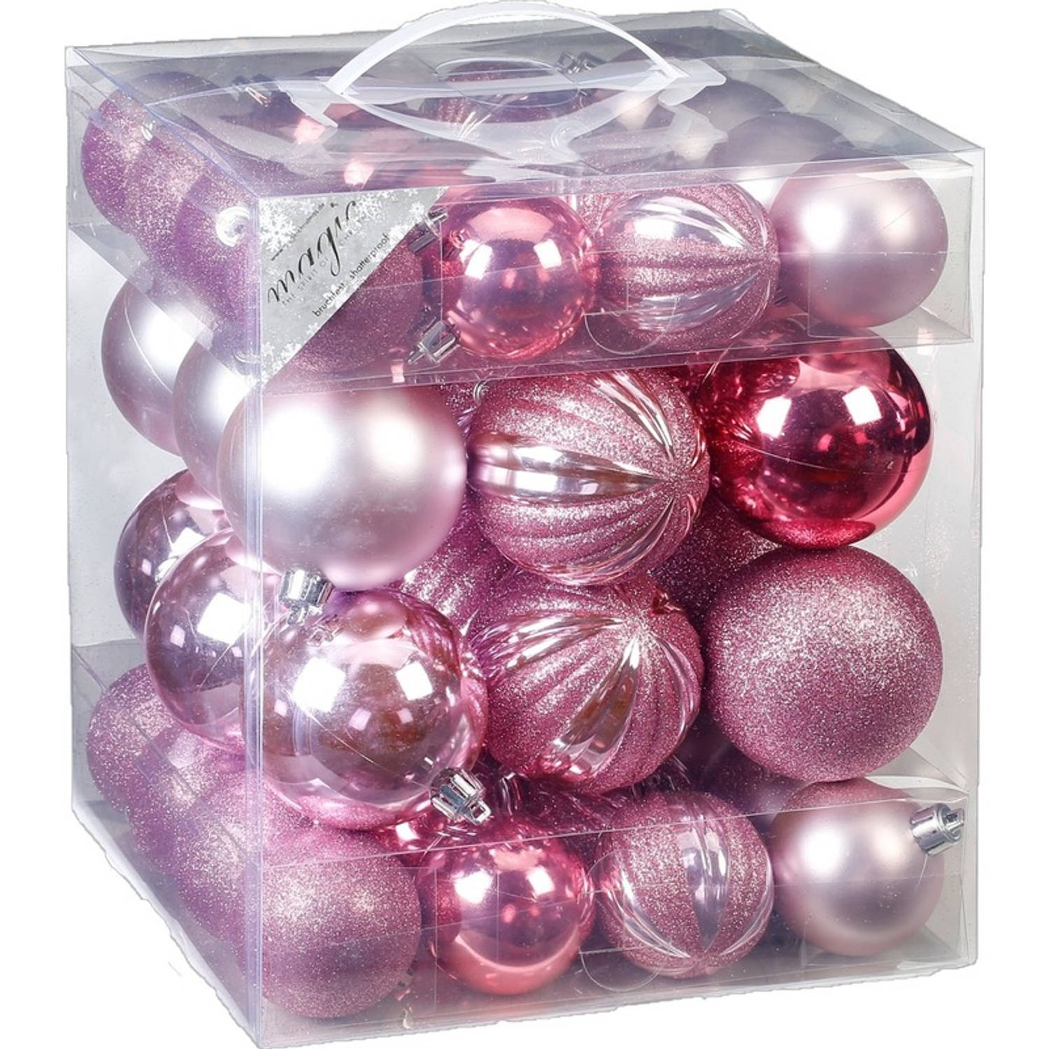 50x Kunststof kerstballen pakket roze tinten - Kerstbal