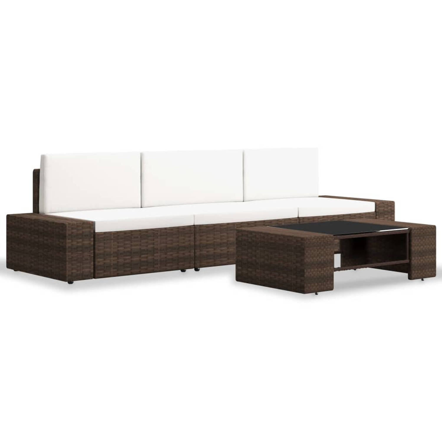The Living Store Loungeset - Poly Rattan - Bruin/Crèmewit - Modulair Design