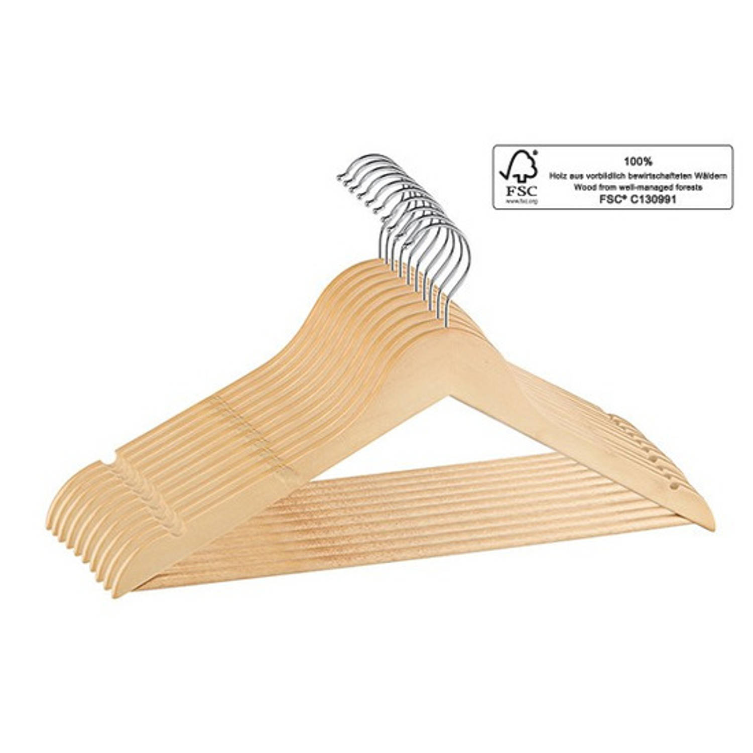 Set van 10x stuks houten kledinghanger antislip 45 cm - Kleding ophangen kledinghanger set