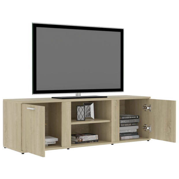 The Living Store TV-meubel Hout - 120x34x37 cm - Klassiek design - Sonoma Eiken - 2 deuren en 2 open vakken - Montage